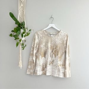 Christopher & Banks Long Sleeve Snowflake Blouse (Size M)